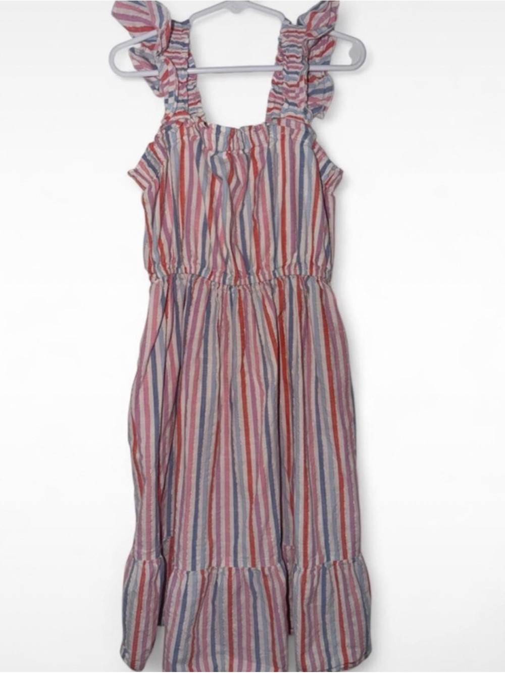 Striped Multi-Color Ruffled Strap Kids Dress - Picture 2 of 3